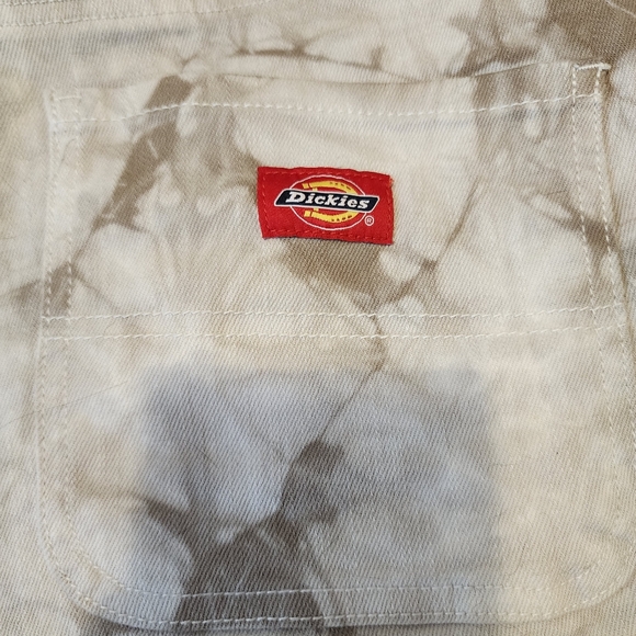 DICKIES Cream Tan Tie Dye Denim Shorts Cuffed Hem Stretchy Festival Size 11 / 30 - Picture 13 of 16